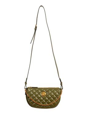Versace Women's Leather Gold Medusa Quilted Half Moon Chain Handbag Shoulder Bag